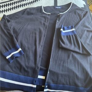 Lands' End Black Cardigan with White Trim